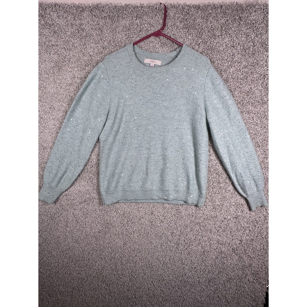 Loft Sequin Pullover‎ Sweater Size L Grey Sparkly Whimsical Fairy Layering Fall